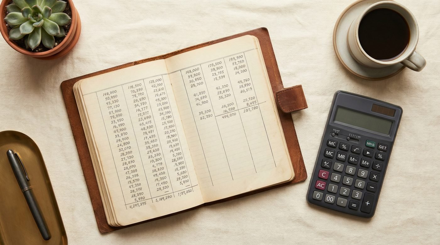 Professional bookkeeping ledger and financial records for small business